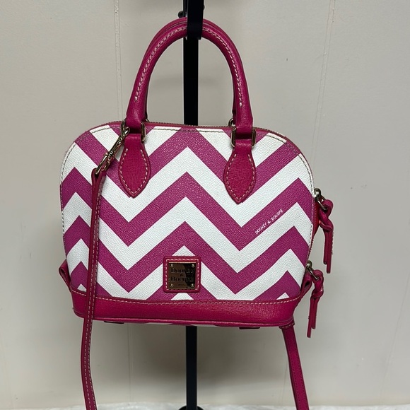 Dooney & Bourke Handbags - Dooney & Bourke Pink and White Crossbody Bag with Chevron Pattern